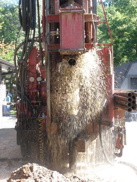 Cuttings being blown clear of the casing chute